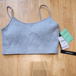 NWT Forever 21 Ribbed Gray Seamless Crop Top Sports Bra Size L